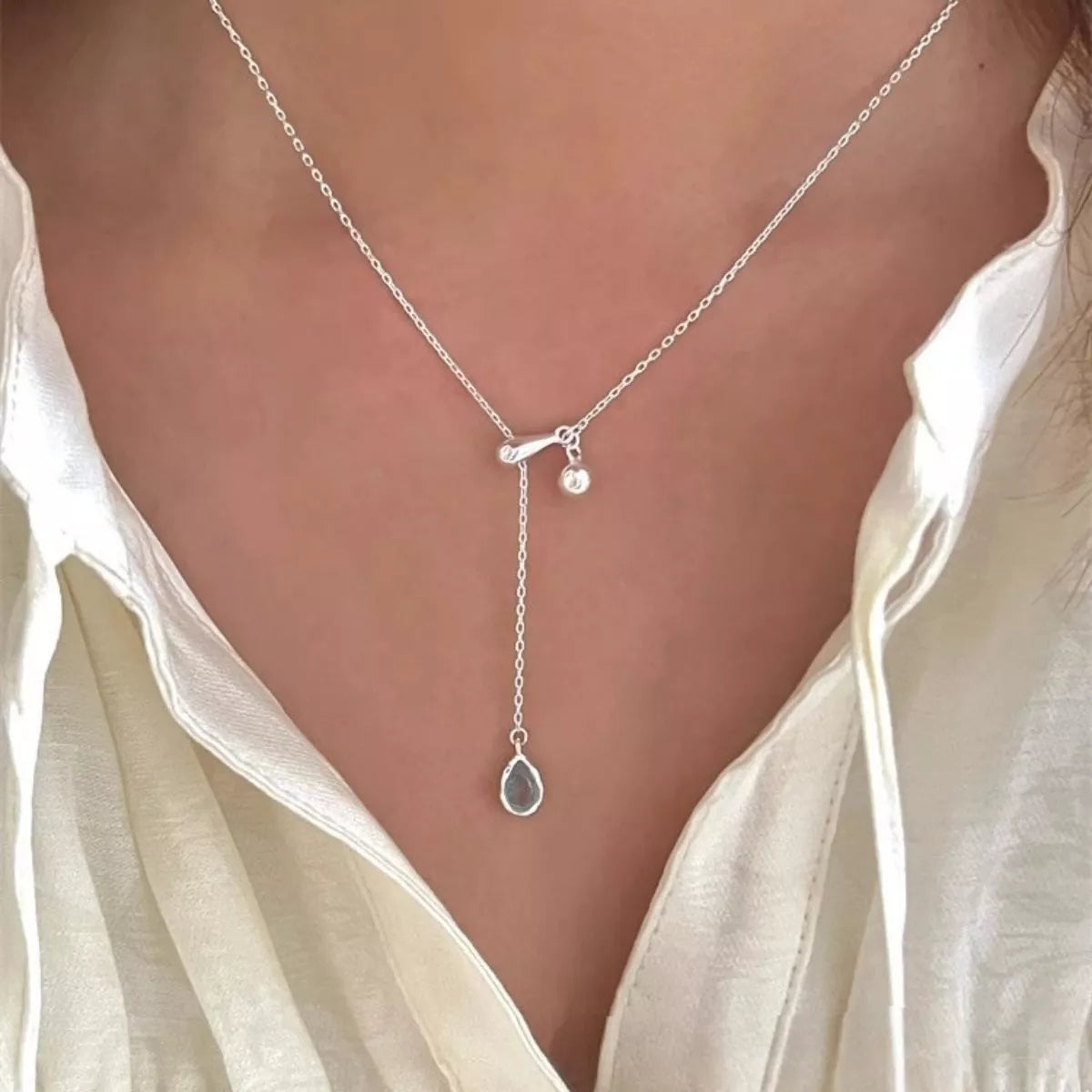 925 Sterling Silver Y-Shaped Drop Necklace 1