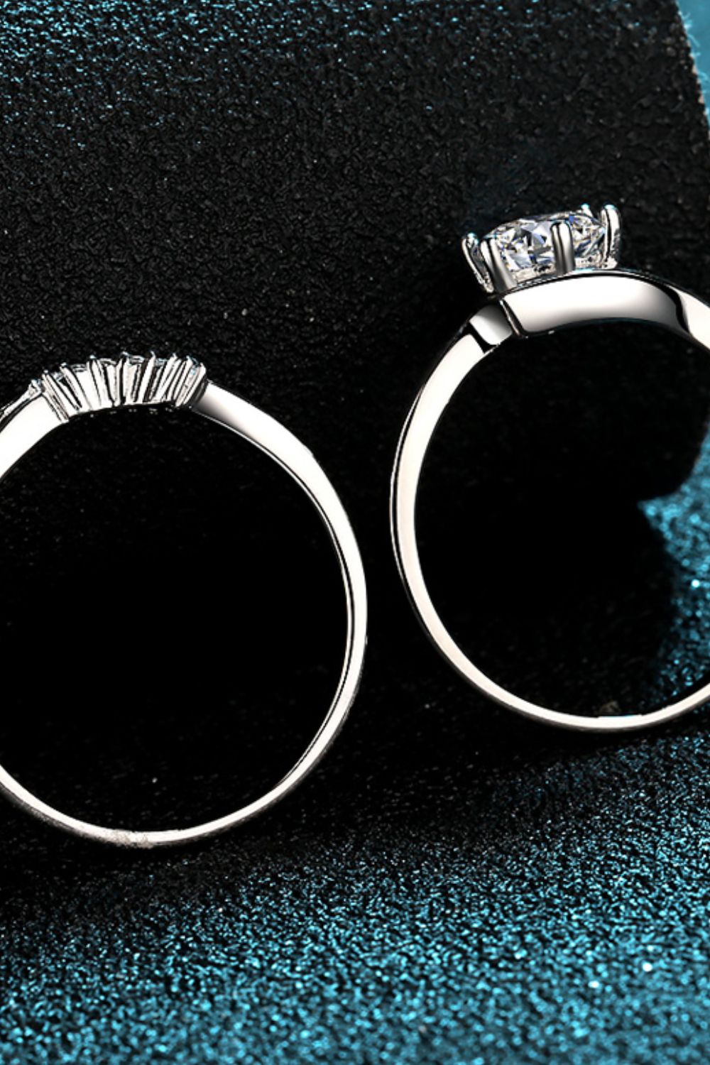 Moissanite Rhodium-Plated Two-Piece Ring Set 5