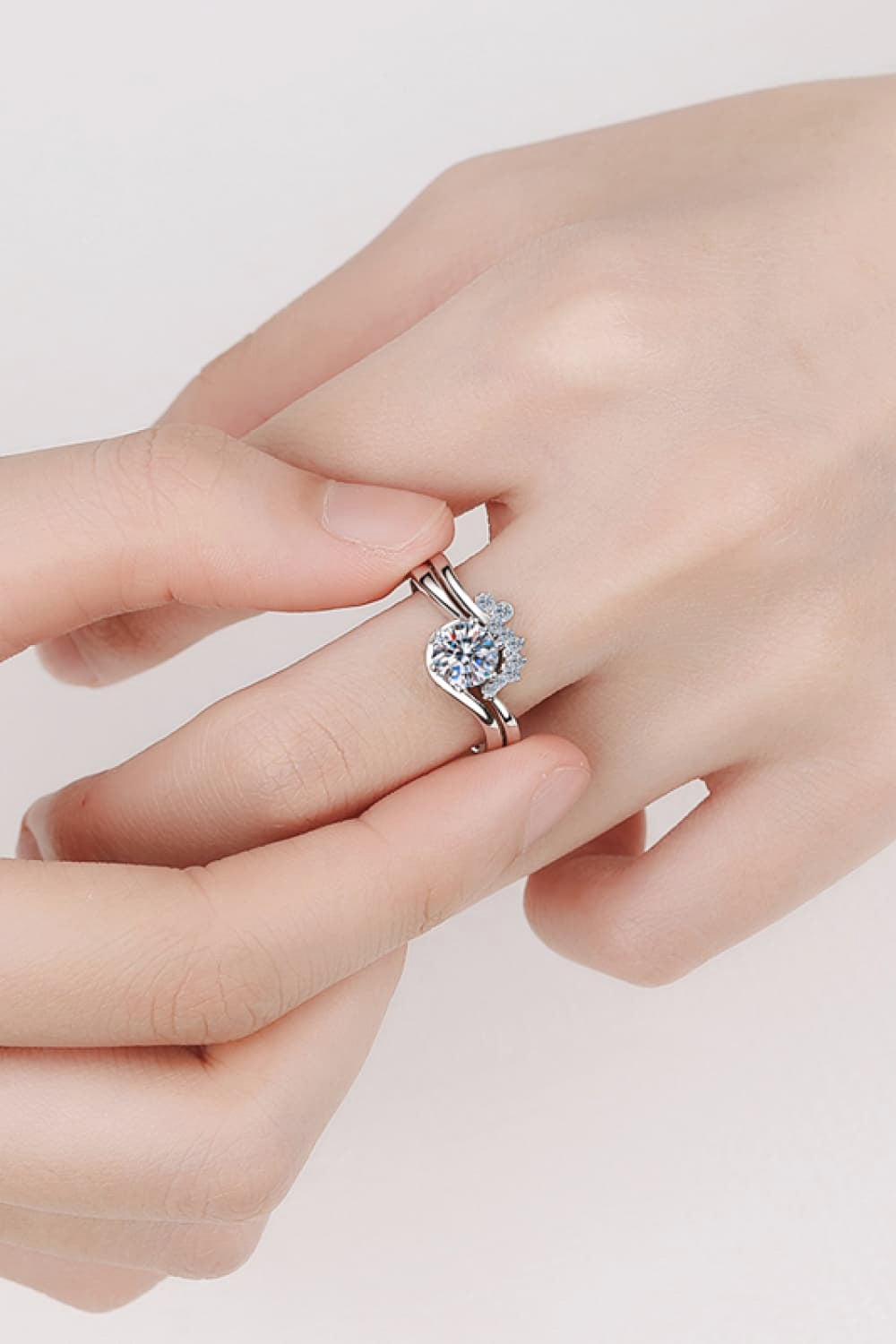 Moissanite Rhodium-Plated Two-Piece Ring Set 2
