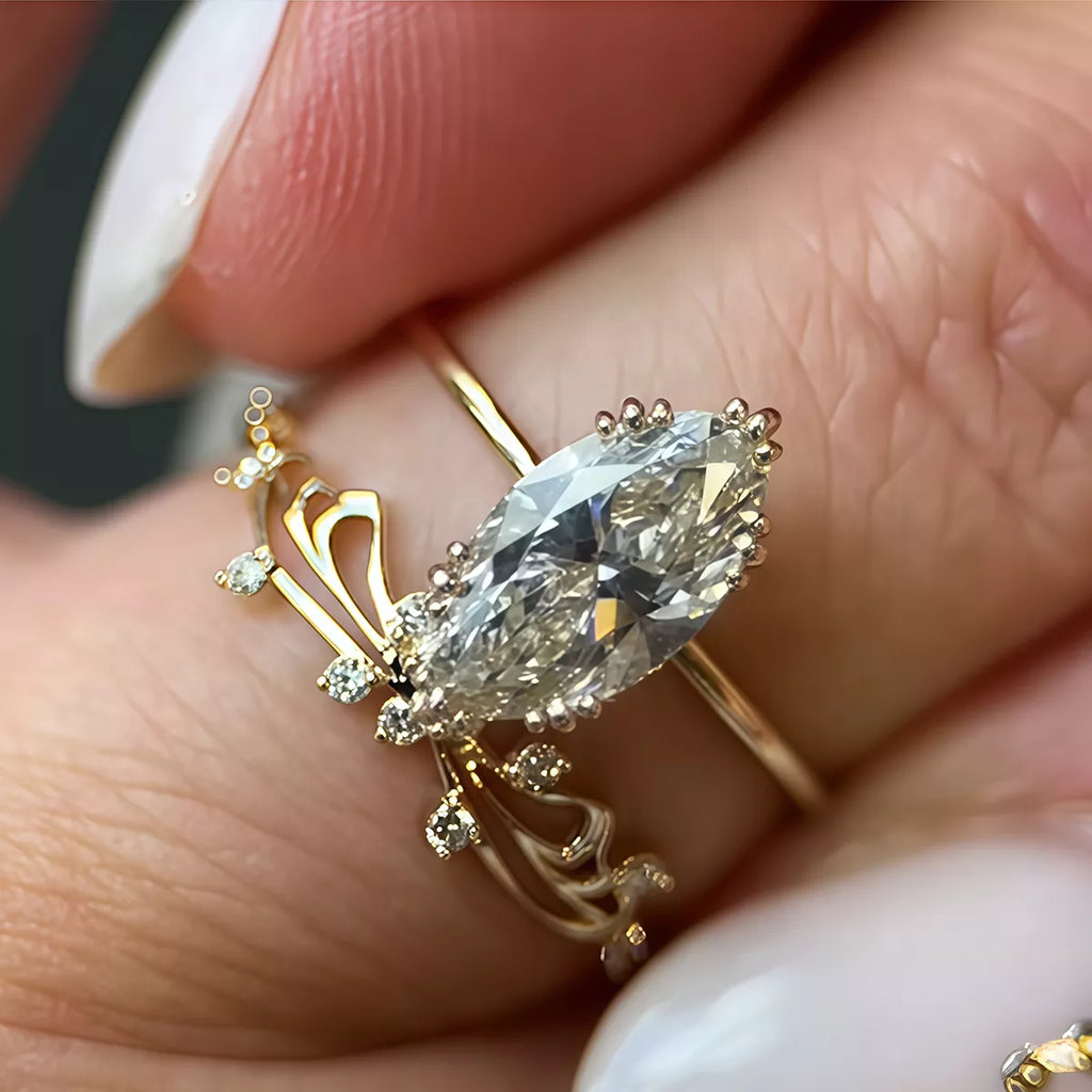 2 Piece 2 Carat Moissanite 925 Sterling Silver Zircon Ring  3