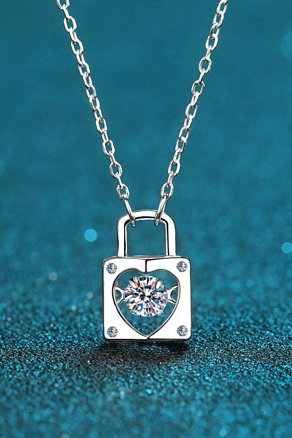 Adored Moissanite Lock Pendant Necklace 1
