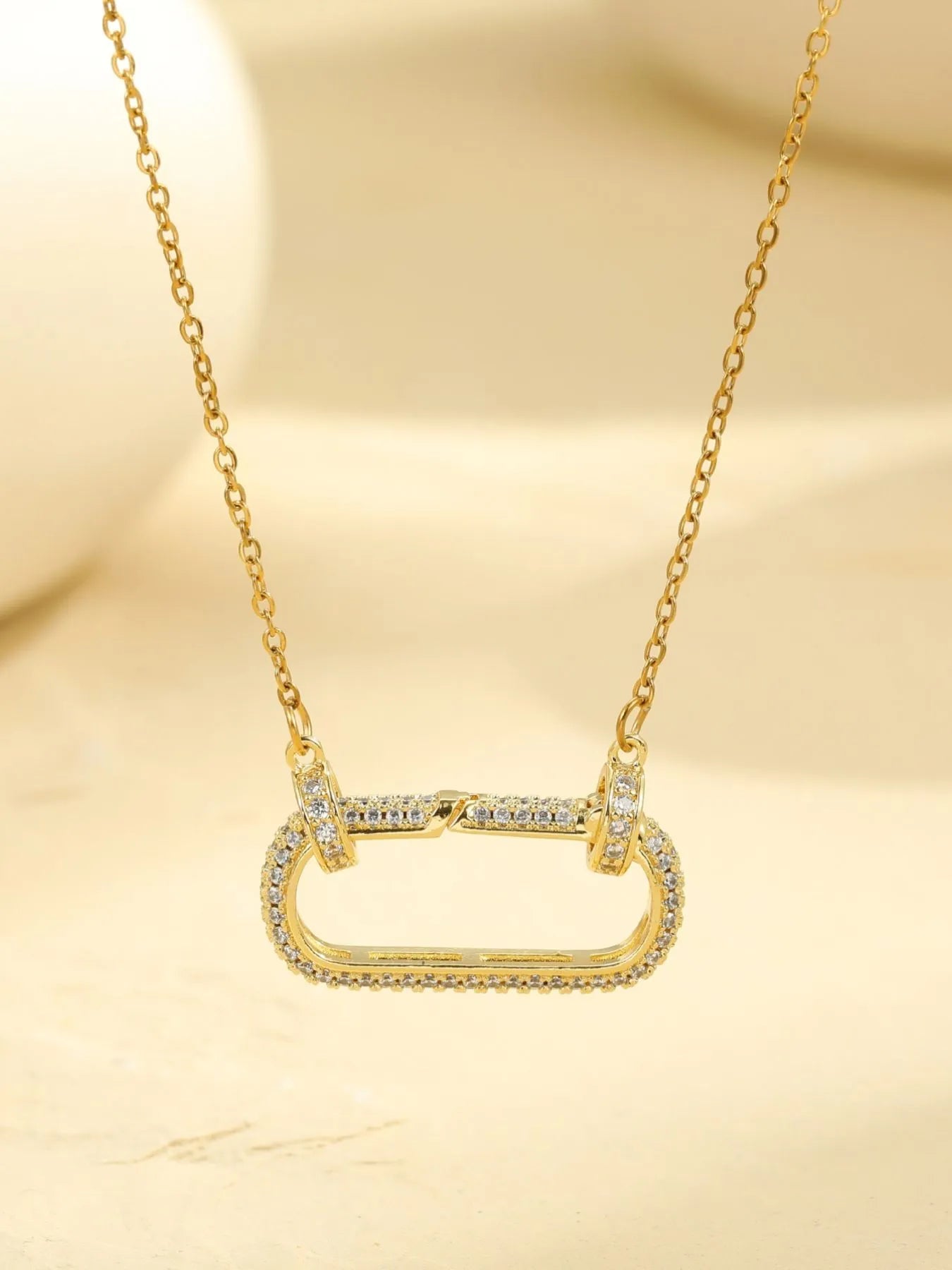Stainless Steel Zircon Rectangle Pendant Necklace 2