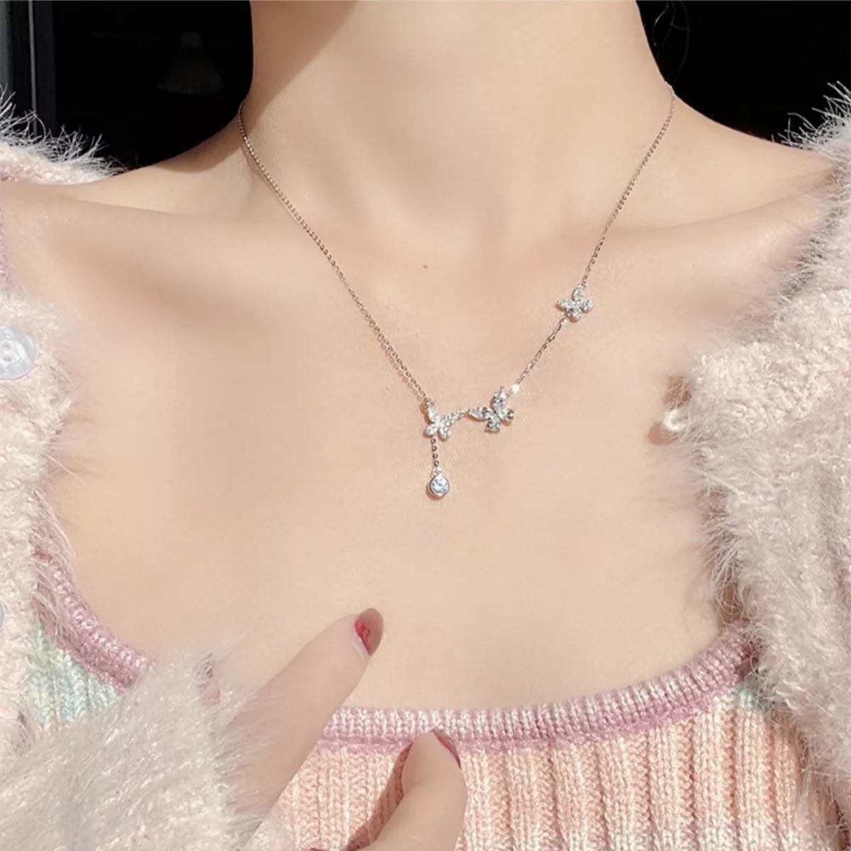 925 Sterling Silver Zircon Butterfly Necklace 5