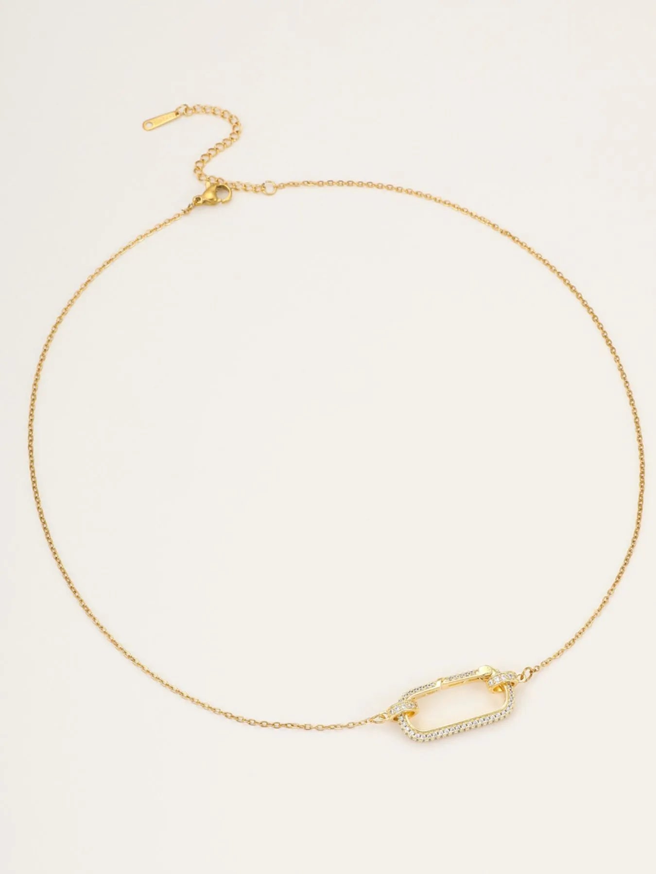 Stainless Steel Zircon Rectangle Pendant Necklace 4