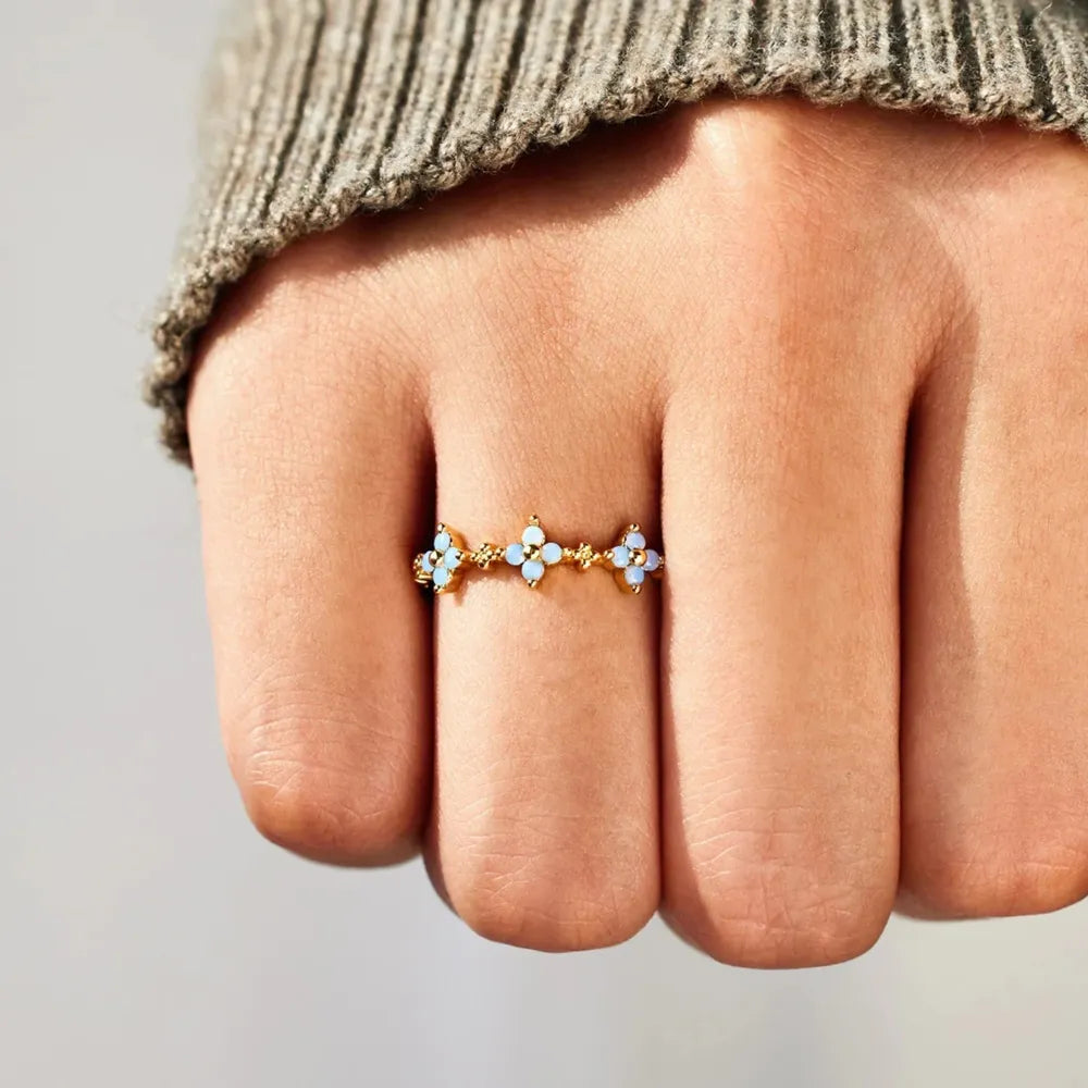 925 Sterling Silver Inlaid Zircon Flower Ring 4