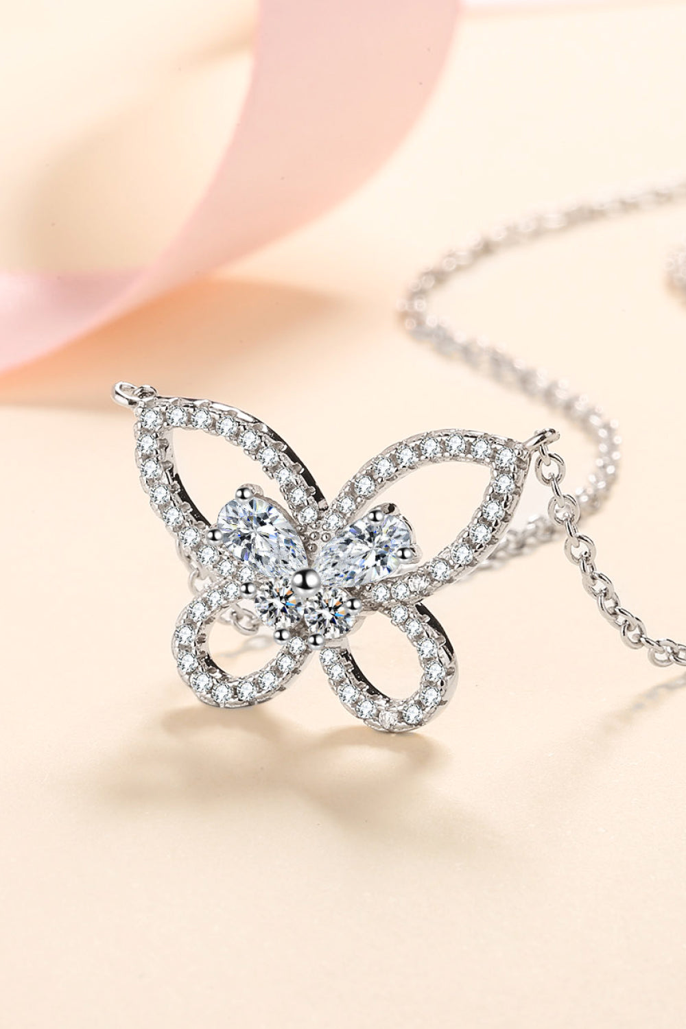 Moissanite Butterfly Pendant Necklace 3