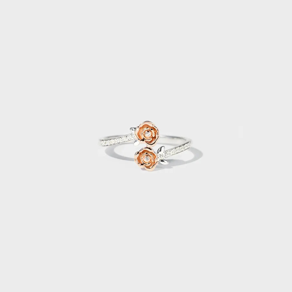 Rose Shape Inlaid Zircon Bypass Ring 3