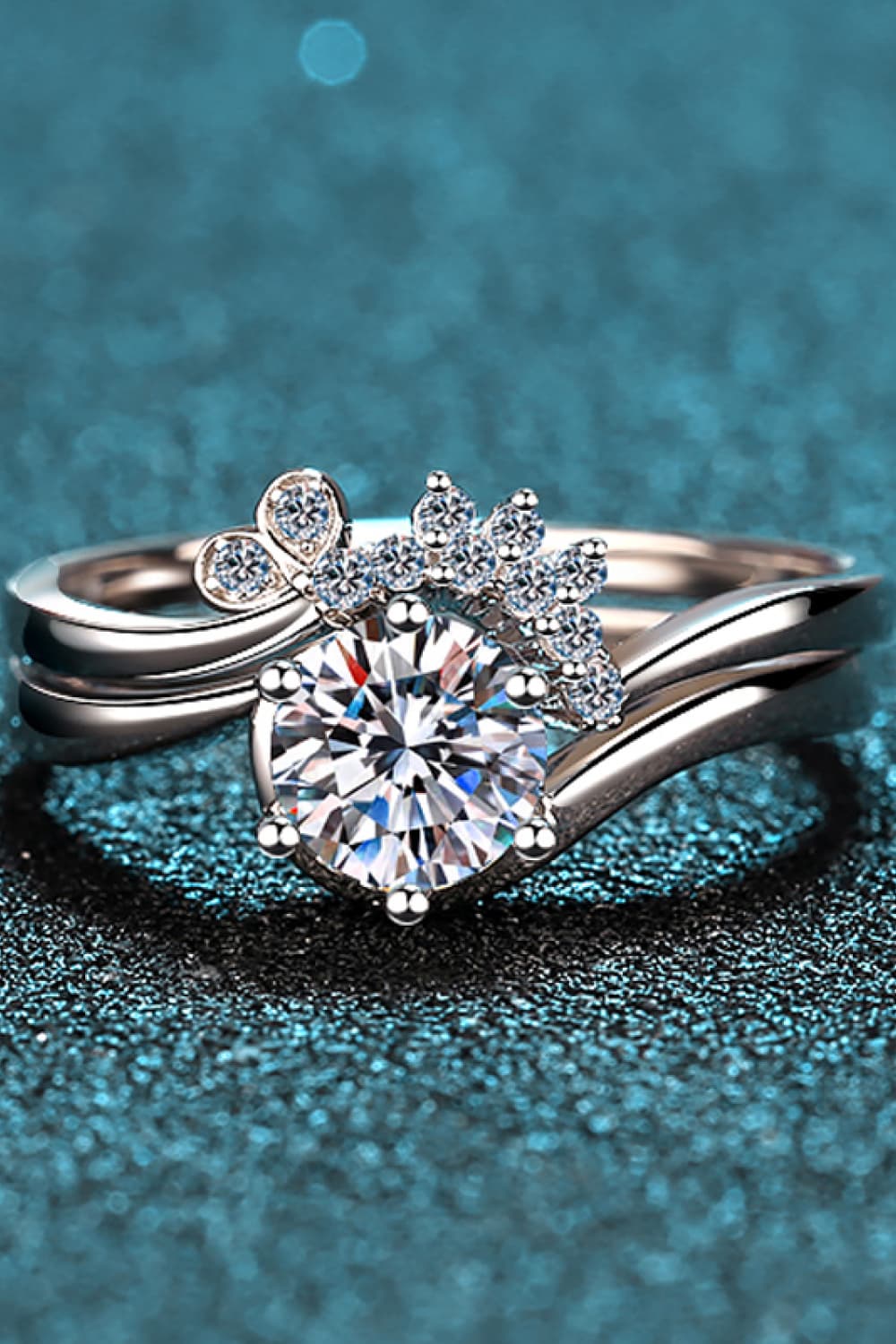 Moissanite Rhodium-Plated Two-Piece Ring Set 4