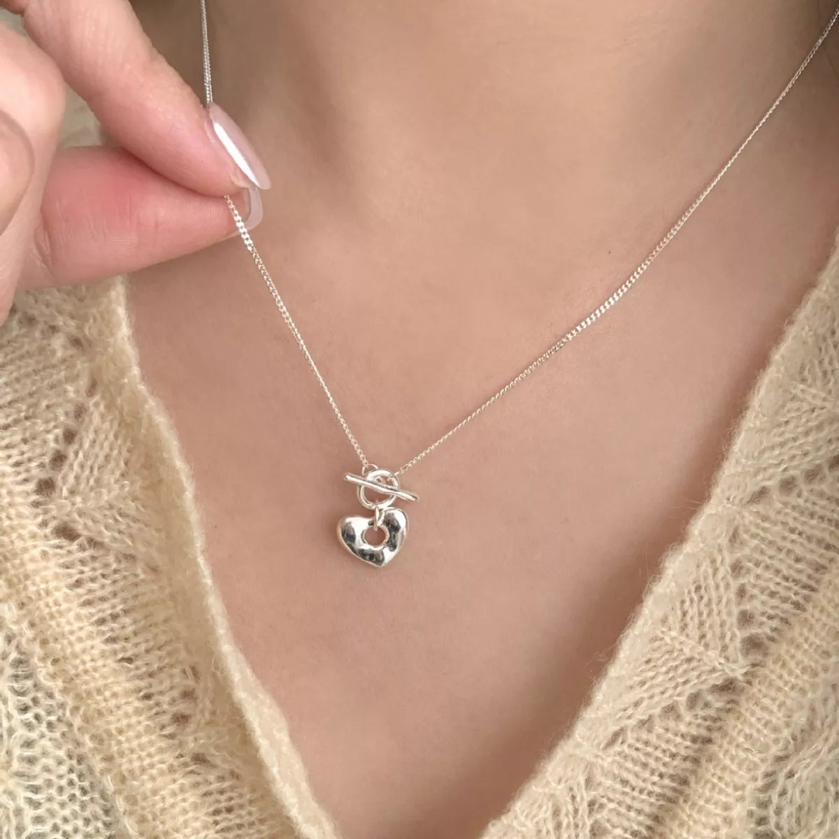 925 Sterling Silver Heart Toggle Clasp Necklace 2