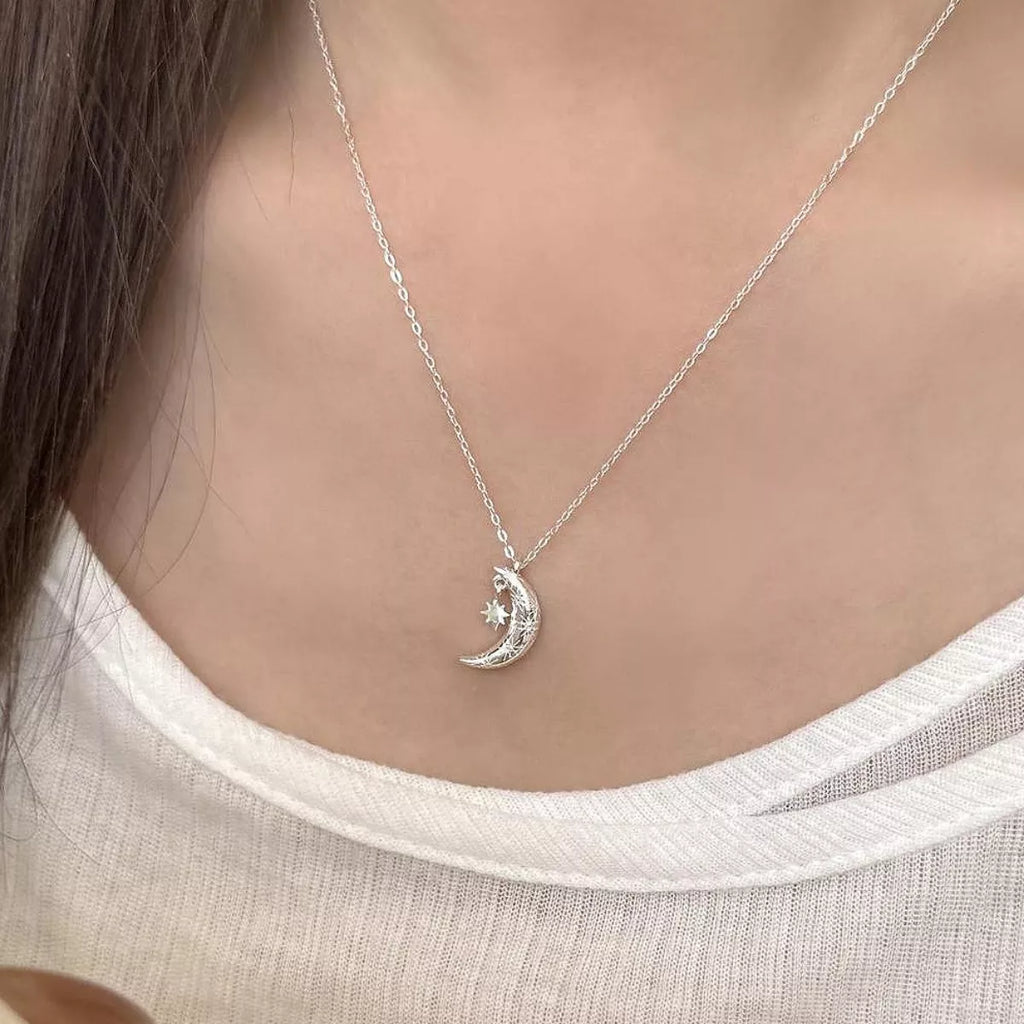 925 Sterling Silver Star Moon Necklace 4