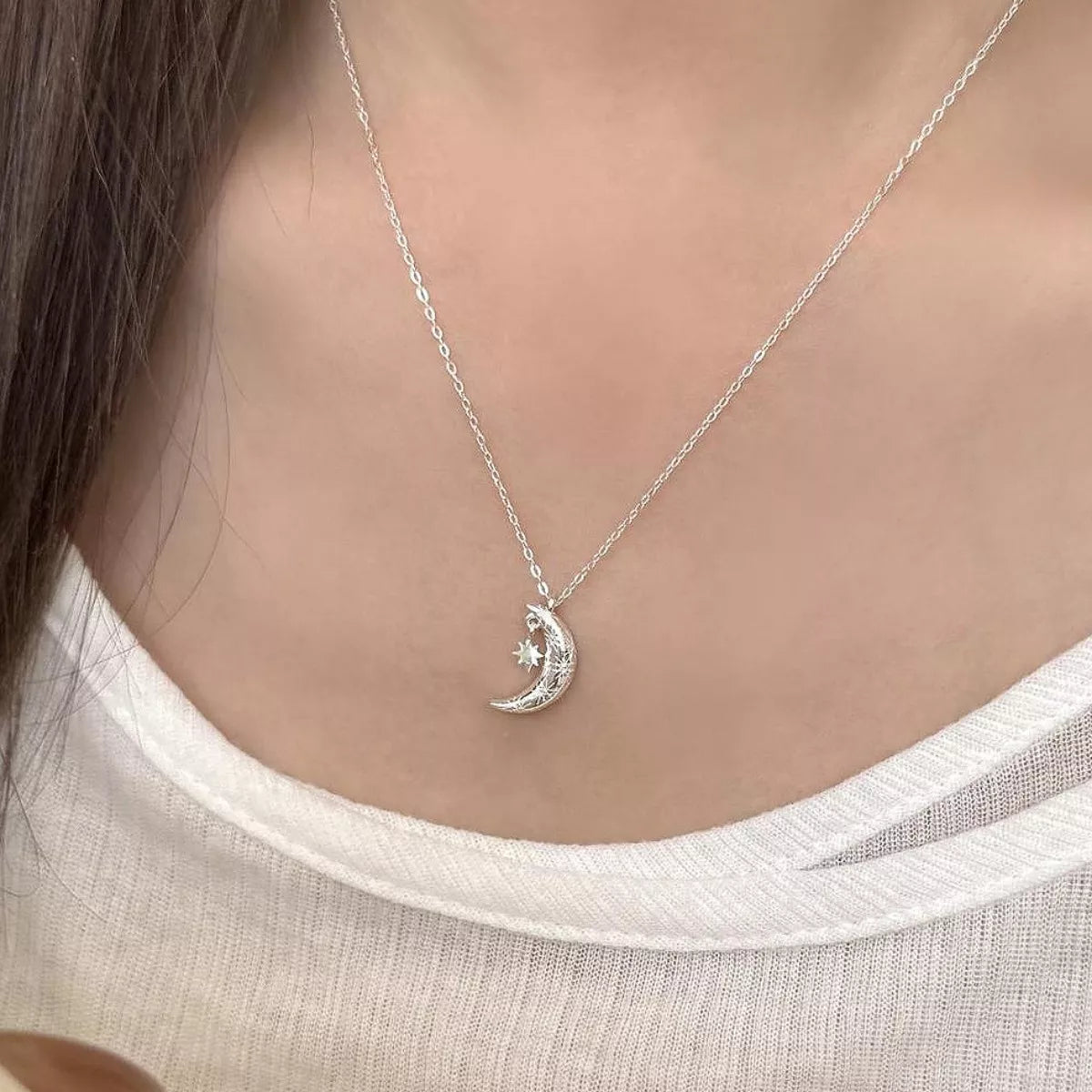 925 Sterling Silver Star Moon Necklace 4