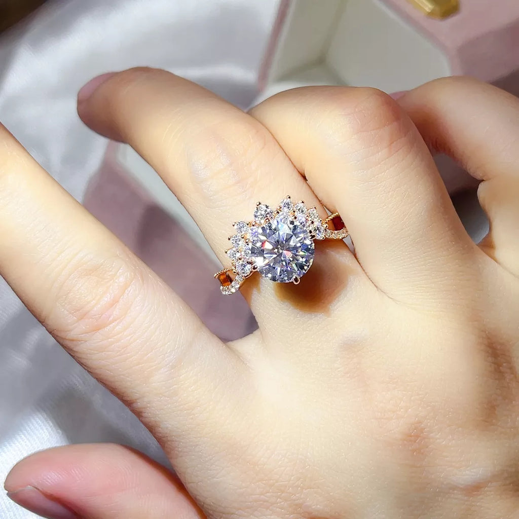 3 carat moissanite ring in sterling silver showcased on a hand with elegant ring design.