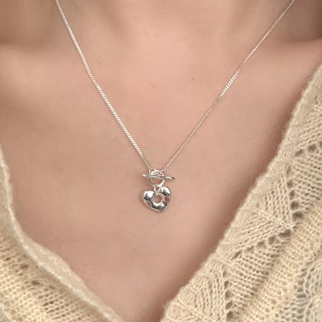 925 Sterling Silver Heart Toggle Clasp Necklace 1