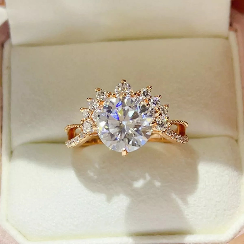 3 carat moissanite ring in sterling silver elegantly showcased on a soft cushion background.