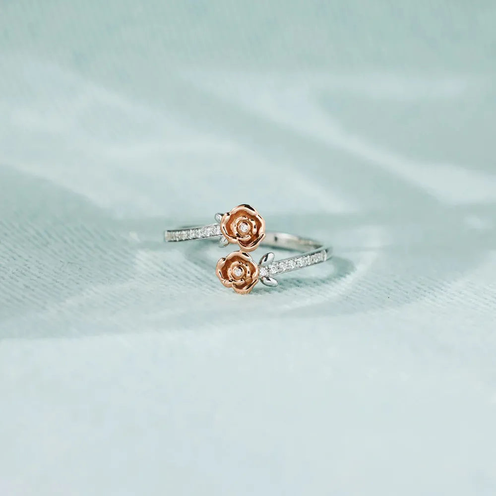 Rose Shape Inlaid Zircon Bypass Ring 1