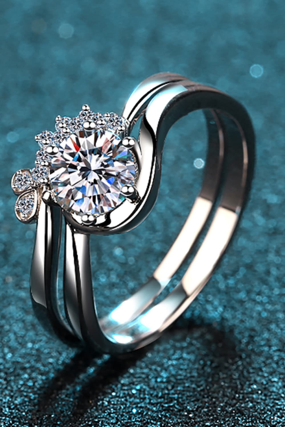 Moissanite Rhodium-Plated Two-Piece Ring Set 3