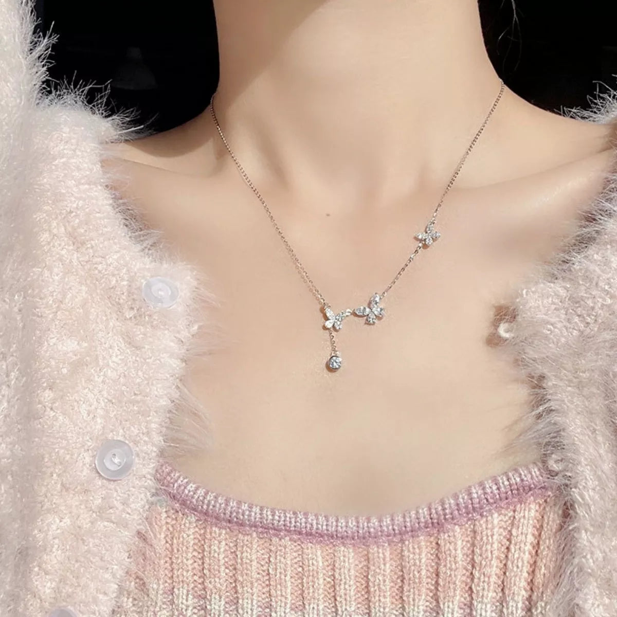925 Sterling Silver Zircon Butterfly Necklace 4