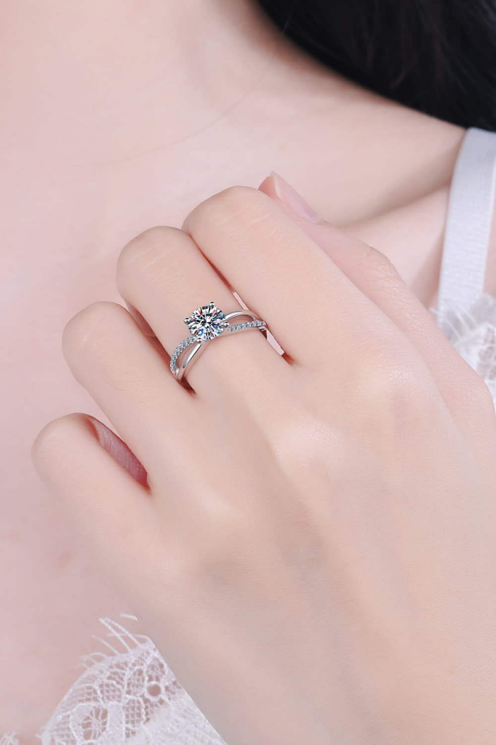 1 Carat Moissanite Crisscross Split Shank Ring 4