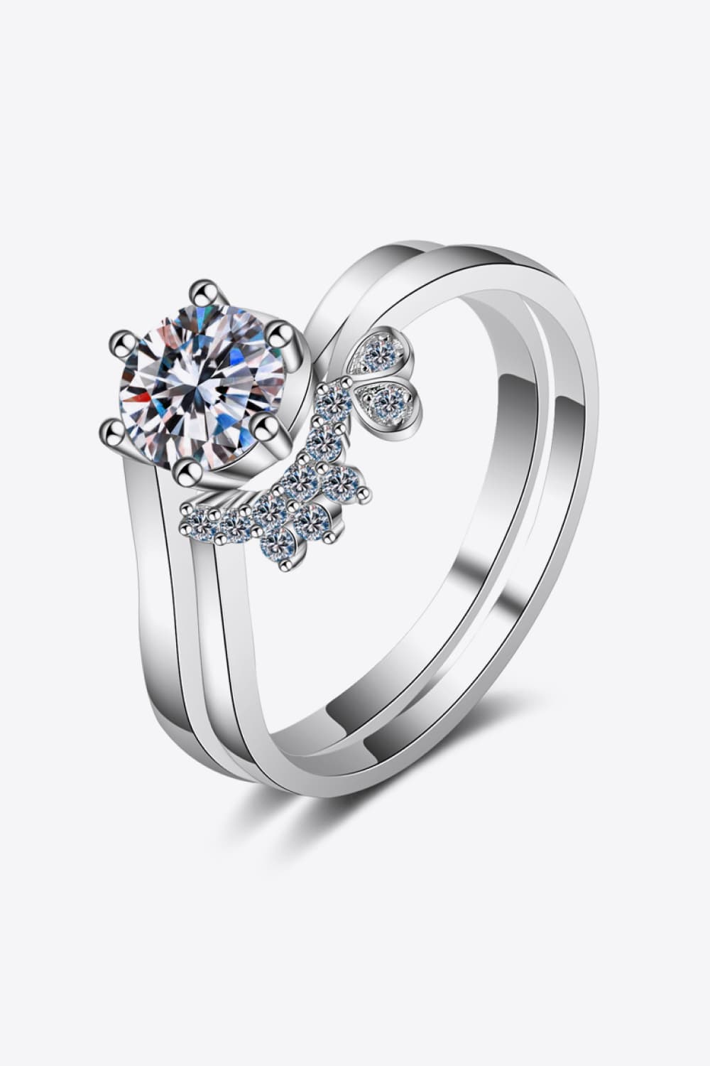 Moissanite Rhodium-Plated Two-Piece Ring Set 1