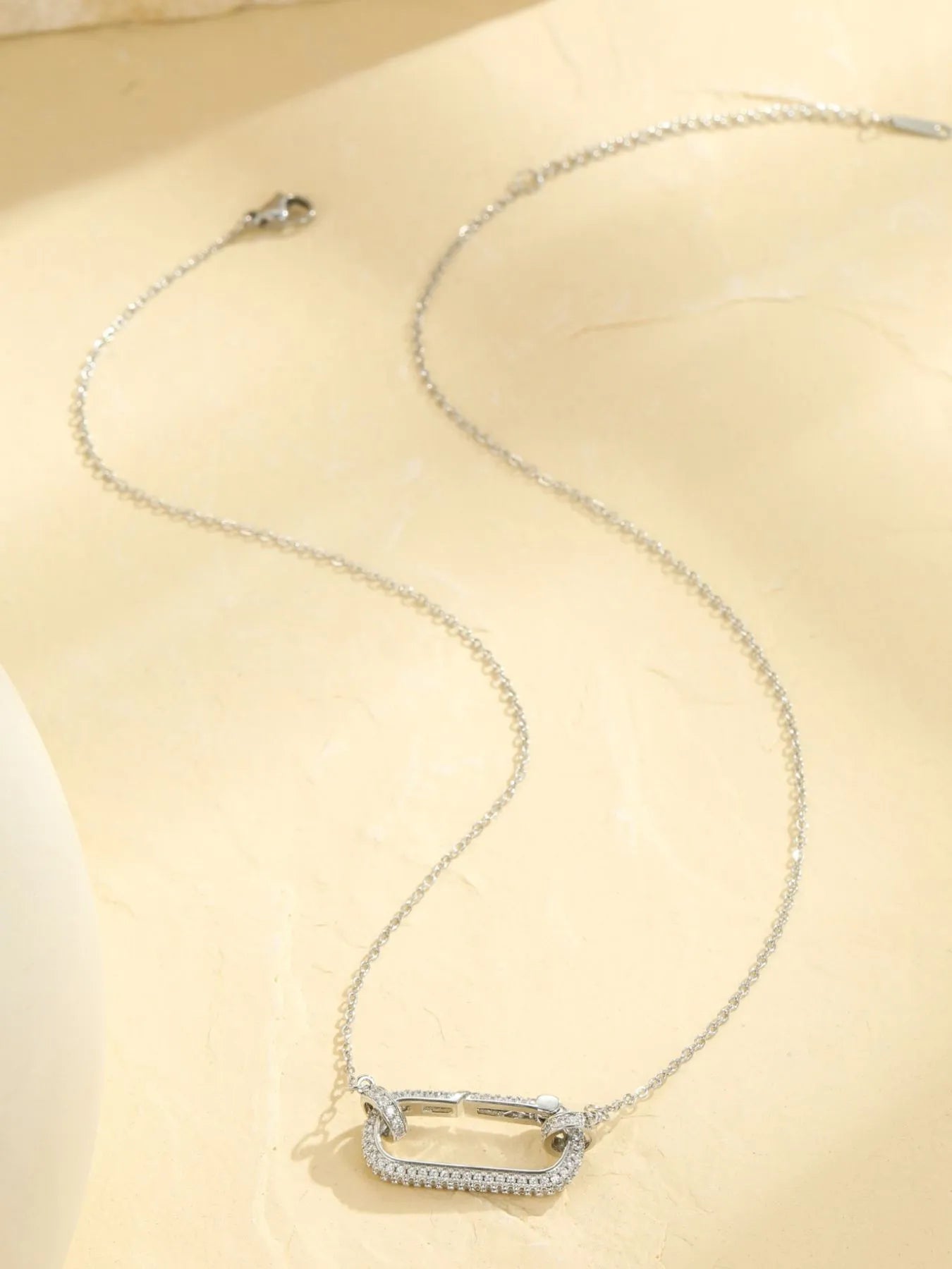 Stainless Steel Zircon Rectangle Pendant Necklace 3