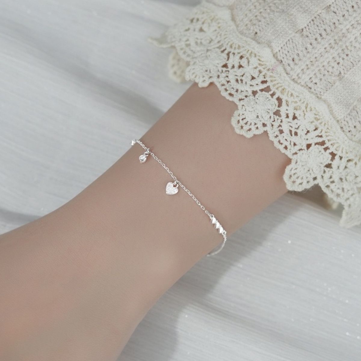 Heart Charm 925 Sterling Silver Bracelet 1