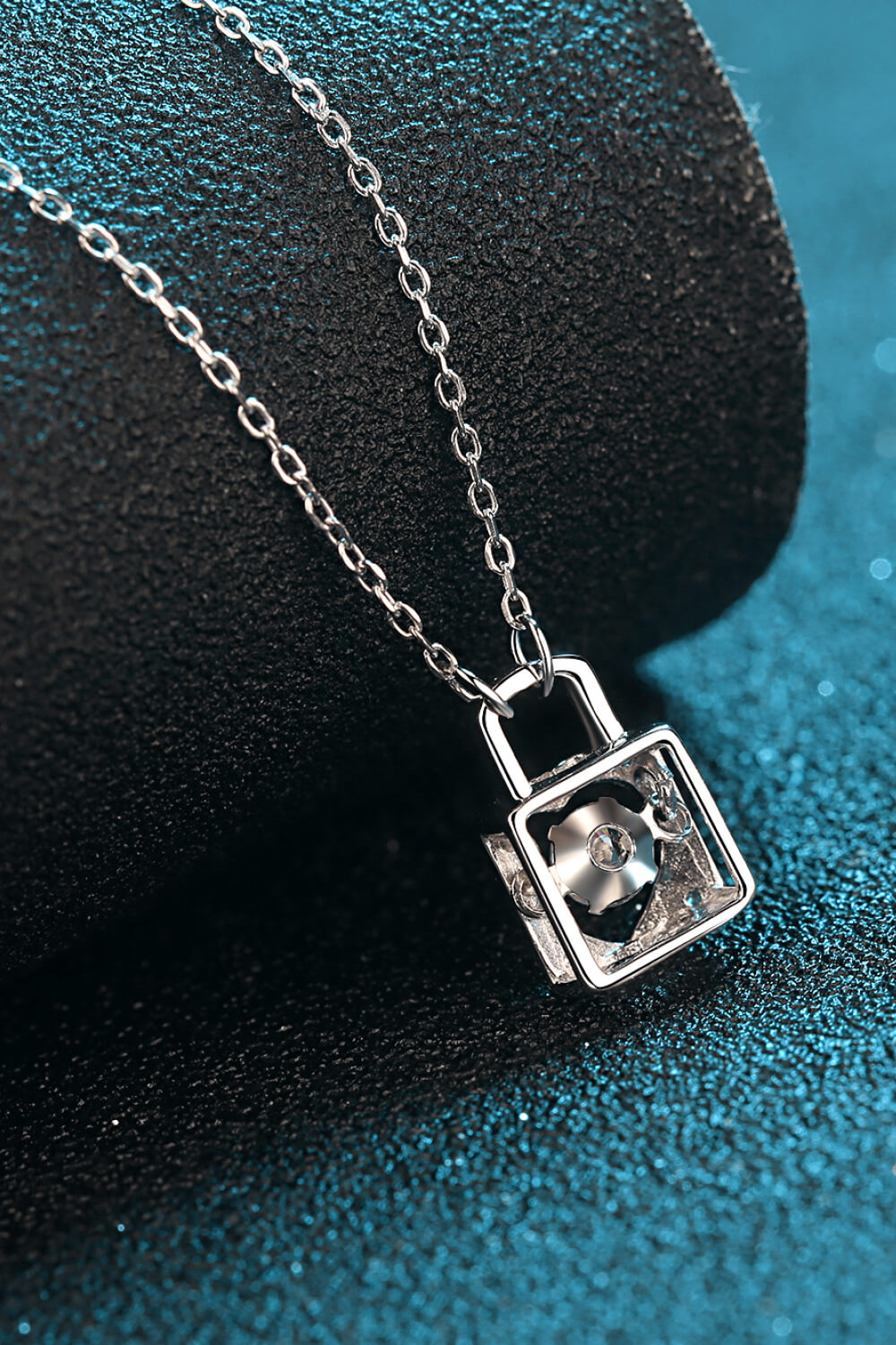Adored Moissanite Lock Pendant Necklace 3
