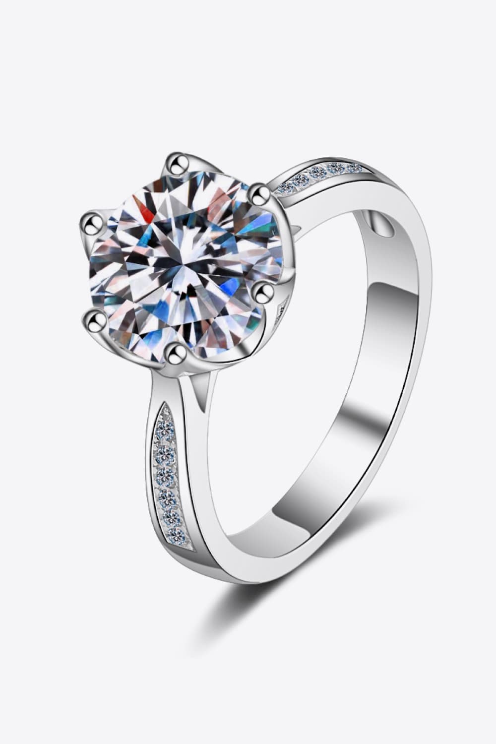 3 Carat Moissanite Rhodium-Plated Side Stone Ring  featuring a modern design and polished finish.