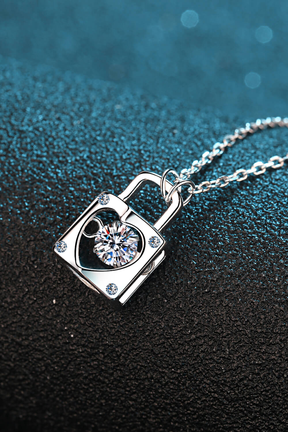 Adored Moissanite Lock Pendant Necklace 2