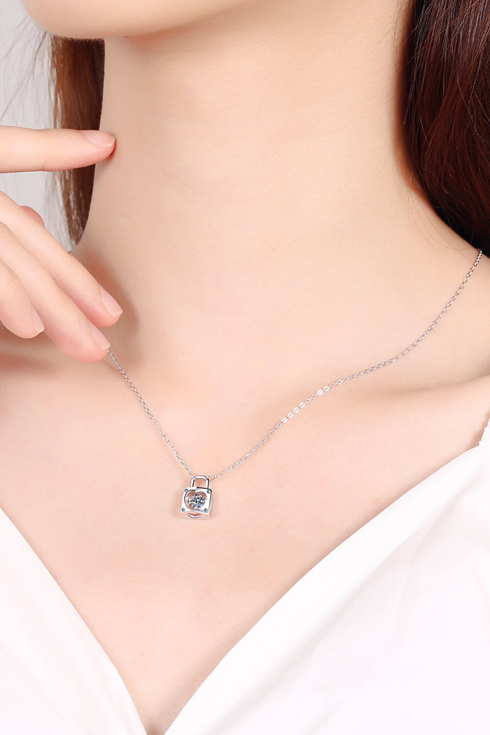 Adored Moissanite Lock Pendant Necklace 5